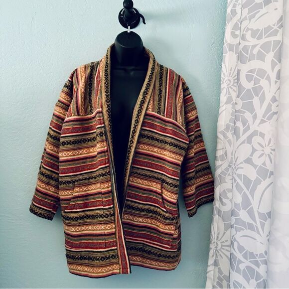 Zig Zag Asian Collection Multicolored Striped Brushed Cotton Jacket Size S/M - Picture 3 of 7